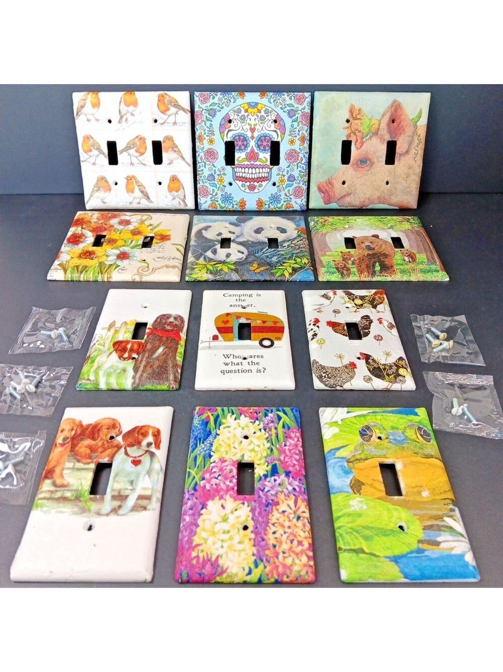 12 X Custom Decorated Light Switch Covers Cottage Dogs Camping Farm Country WOW!